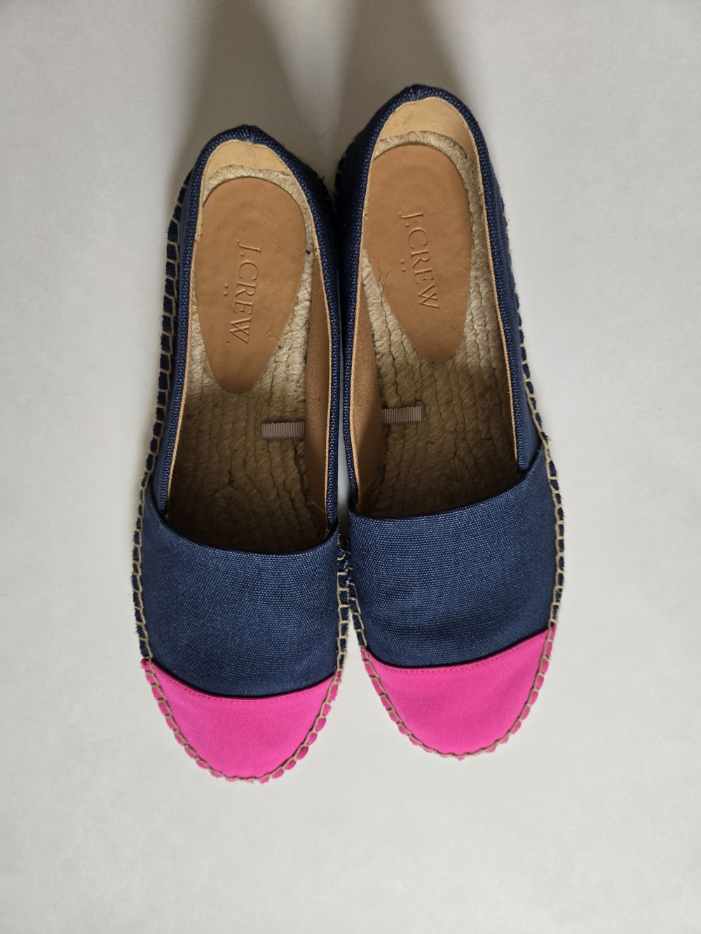NWOT J. Crew Navy Canvas Espadrilles with Hot Pink Toe